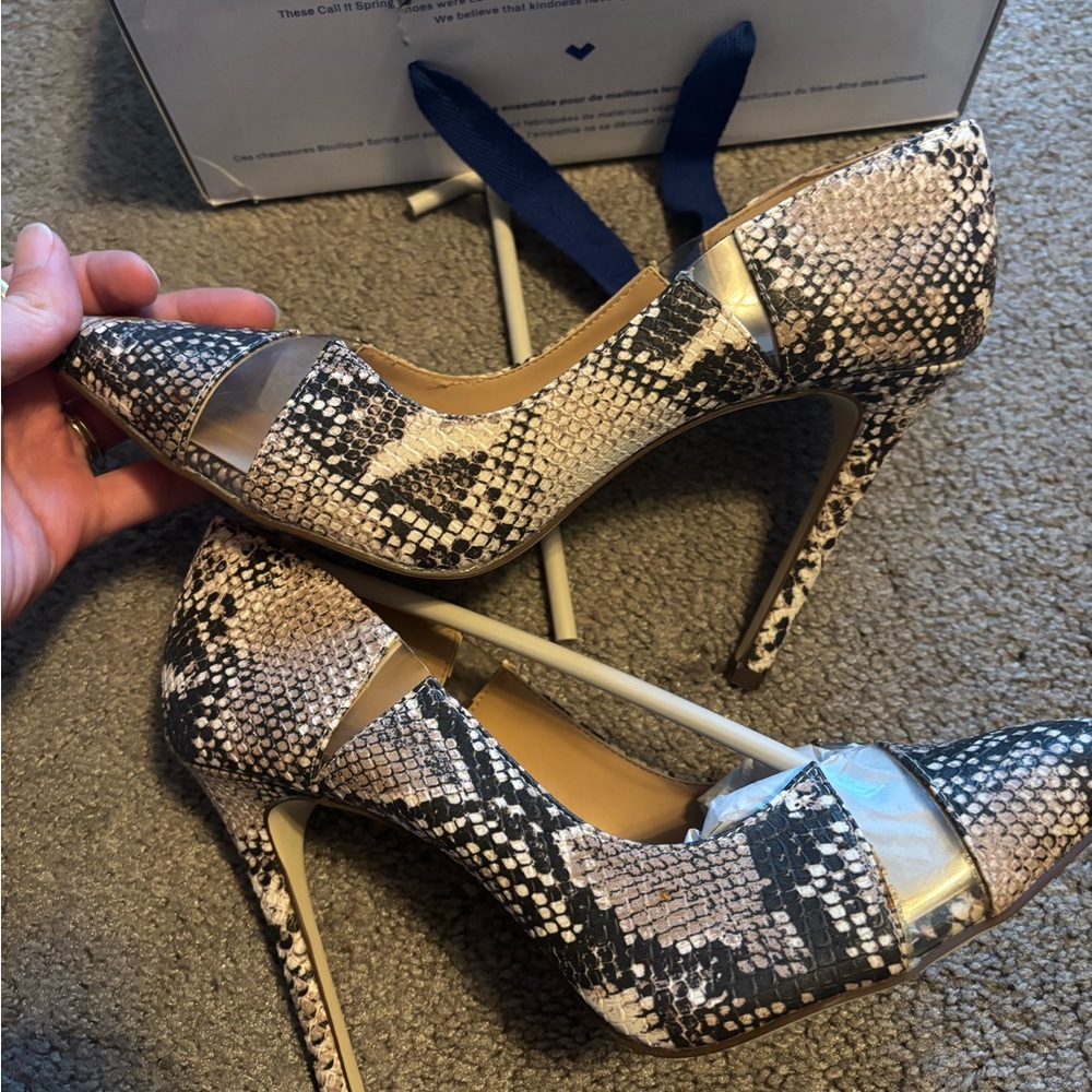 Call It Spring Snakeskin Peep-Toe Heels